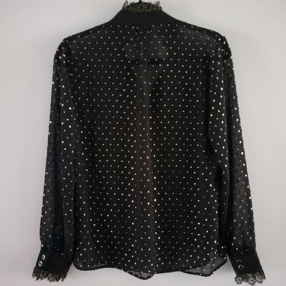 Ted Baker London Riiaa Joyous Sheer Gold Dot Button-down Blouse Size 3/US 8 - Picture 8 of 9